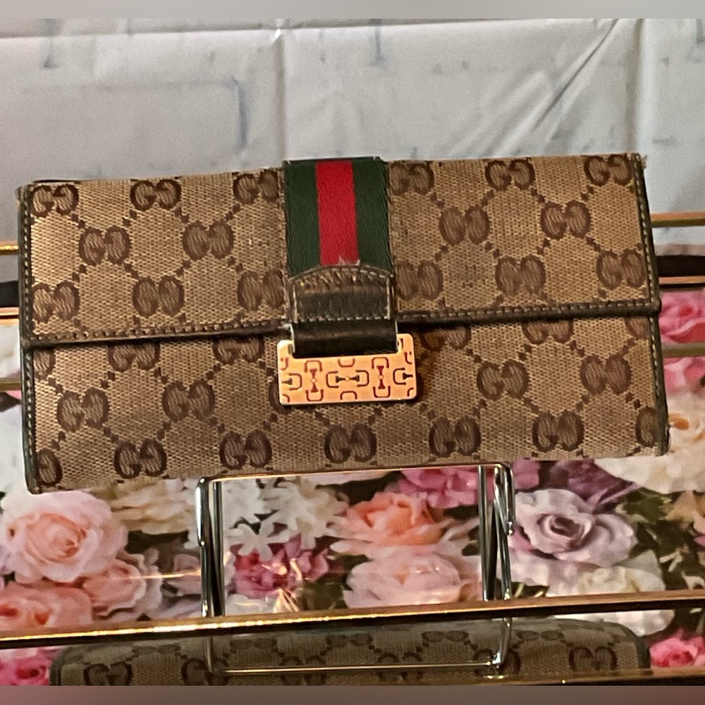 Gucci Sherry Long Wallet fold GG Brown  Canvas